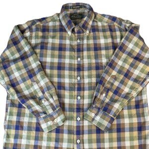 Orvis Signature Collection Silk Wool Plaid Button Down Shirt Mens M